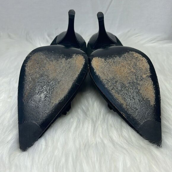 Casadei Black Suede Brogue Chain Detail Heels Sz 8.5 - Picture 6 of 6